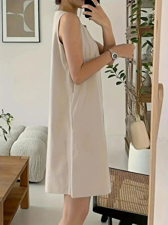 Kadın Askılı Sıfır Kol A Kesim Detaylı Ithal Krep Elbise