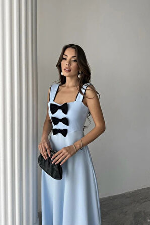 Bebe Mavi Fiyonk Garnili Dantelli Elbise