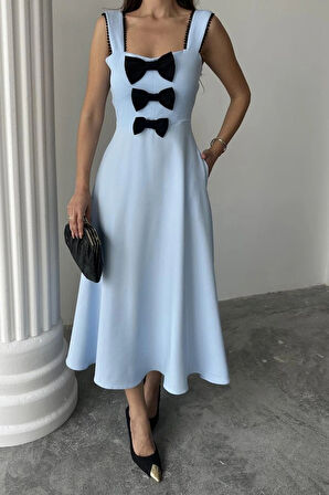 Bebe Mavi Fiyonk Garnili Dantelli Elbise