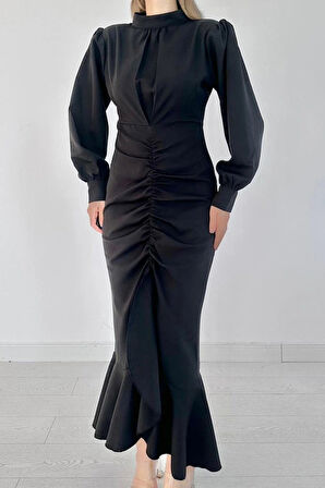 iyah Volanlı Uzun Kol Elbise