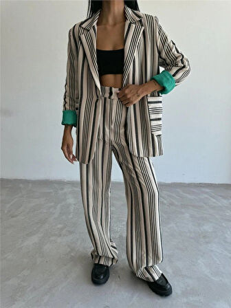 OTTOAN ÇİZGİLİ CEKETPANTOLON TK  Bej