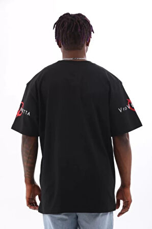 Unisex Oversize Baskılı Bisiklet Yaka Thirt  iyah