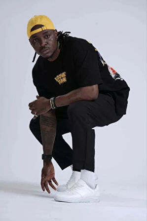 Unisex Bisiklet Yaka Baskılı Oversize Thirt  iyah