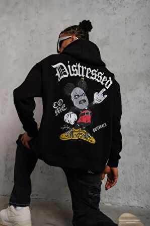 Erkek Üç İplik Baskılı Kapüşonlu weat  iyah