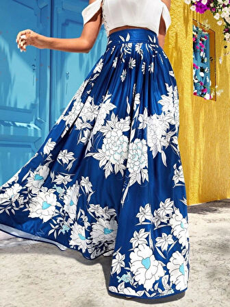 Kadın çiçek Baskılı axi Boy Süprem Etek