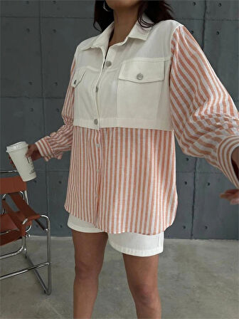 GABARDİN ŞORT  GABARDİN  ÇİZGİİ KETEN GARNİİ CEKET TAKIM  Orange