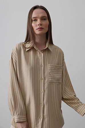 Çizgili Tek Cep Gömlek  Taş