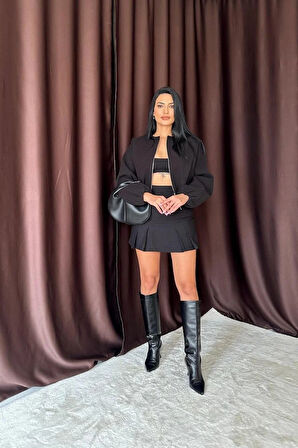 iyah Kısa Önü Fermuarlı Bomber Ceket