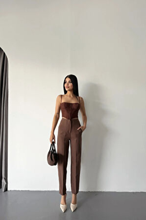 PANTOLON PENLİ ATLA KUAŞ  Kahverengi