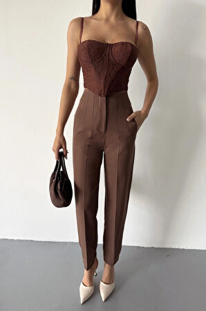 PANTOLON PENLİ ATLA KUAŞ  Kahverengi