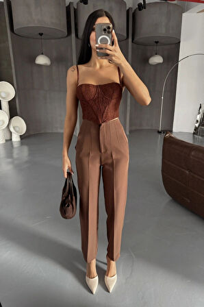 PANTOLON PENLİ ATLA KUAŞ  Kahverengi