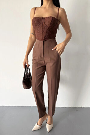 PANTOLON PENLİ ATLA KUAŞ  Kahverengi