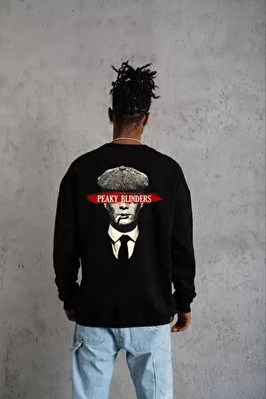 Unisex Bisiklet Yaka Baskılı Oversize weatshirt  iyah