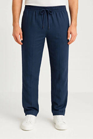 Erkek Keten Pantolon – Cepli, Beli astikli Ve Bağcıklı, Nefes Alan Rahat Kalıp, Yazlık Ve Baharlık Günlük Giyim, Şık  Konforlu Boru Paça odel  acivert