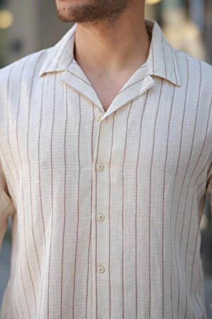 Erkek çizgili Keten Gömlek
