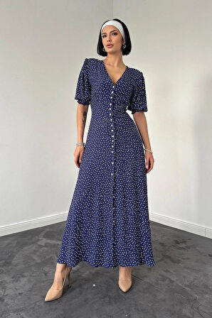 Lacivert Arka Ve Bel Ucu Gipeli Elbise