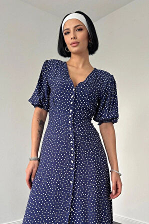 Lacivert Arka Ve Bel Ucu Gipeli Elbise