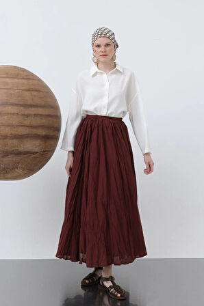 Kadın Yüksek Bel Arkadan Fermuarlı Kırışık Geniş Kesimli Vural Etek