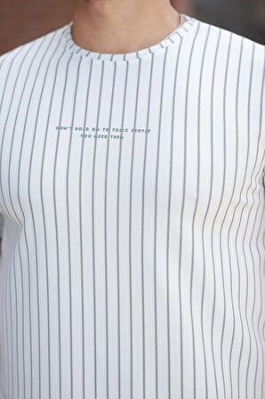 Erkek Dikey çizgili Ottoman Kumaş Kısa Kollu Tshirt