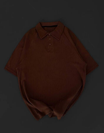 Yakalı Patlı Kısa Kol Tshirt  Kahverengi