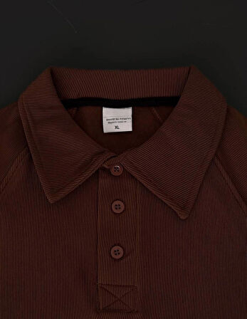 Yakalı Patlı Kısa Kol Tshirt  Kahverengi