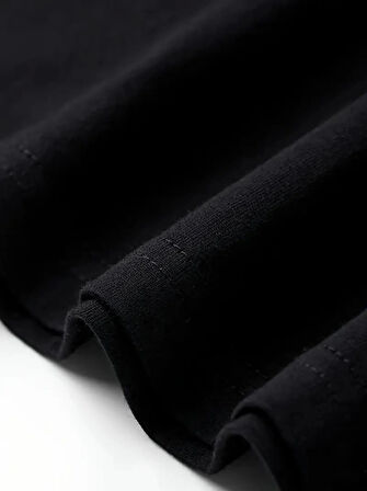 Baskılı Oversize Bisiklet Yaka Tshirt  iyah