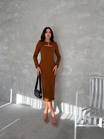 Kadın Uzun Kollu Halka Ve Pencere Dekolte Detay Fırsat ürün idi Boy Elbise