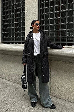 Fermuar Ve Kapşonlu Uzun Kapitone ont 7062