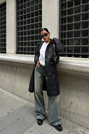 Fermuar Ve Kapşonlu Uzun Kapitone ont 7062