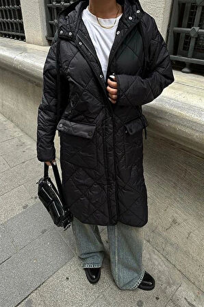 Fermuar Ve Kapşonlu Uzun Kapitone ont 7062