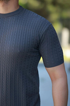 Erkek Bisiklet Yaka örgü Desenli Kısa örme Triko Kısa Kollu Tshirt