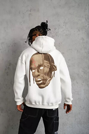 Erkek Kordonlu Arka aske Kordon açlı Kapüşonlu  Beyaz