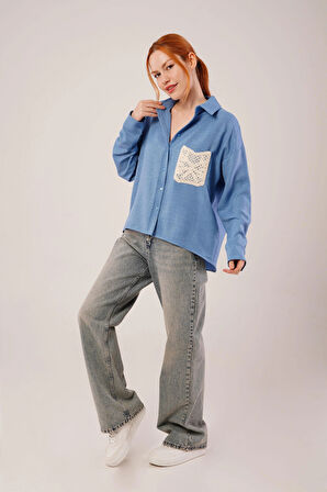 Etnik Cep Detaylı avi Gömlek