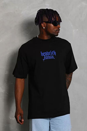 Unisex Oversize Baskılı Bisiklet Yaka Thirt  iyah