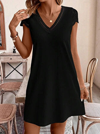 Kadın Kısa Kollu V Yakalı Viskon Elbise