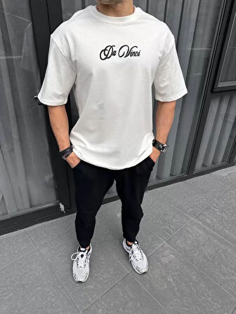 Unisex Baskılı Oversize Thirt  Beyaz