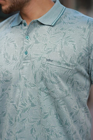 Erkek Yakalı Jakar Baskılı Kısa Kollu Tshirt