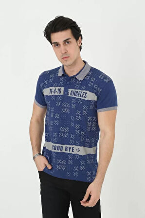 Erkek Yakalı lim Fit Baskılı Thirt  avi