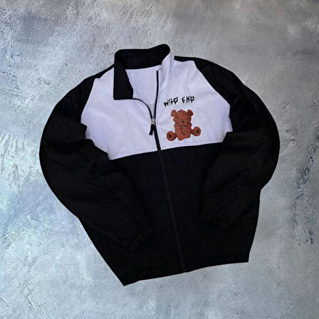 Unisex Uzun Kollu Paraşüt Kumaş Rüzgarlik  iyah