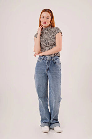 Leopar Desen Kısa Kollu Basic TShirt