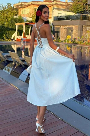 ırtı Çapraz İpli Boncuk Detaylı Elbise 290208