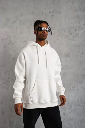 Erkek Düz Kapüşonlu weat  Beyaz