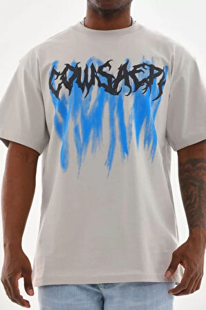 Unisex Baskılı Oversize Thirt  Gri