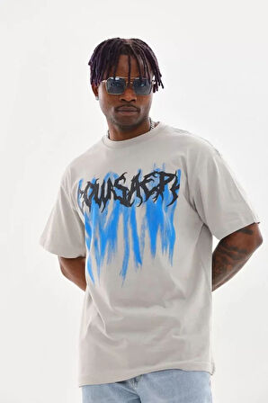 Unisex Baskılı Oversize Thirt  Gri
