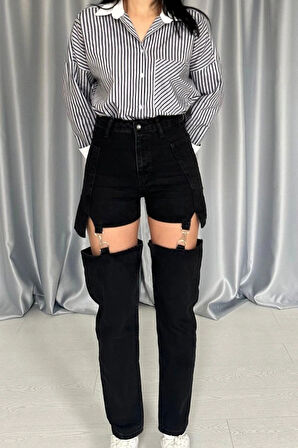 iyah Askılı İki Parça Jeans Pantolon