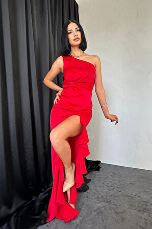 Kırmızı Volanlı aten Abiye