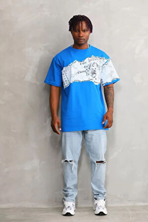 Unisex Bisiklet Yaka Baskılı Oversize Thirt  avi