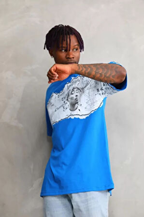 Unisex Bisiklet Yaka Baskılı Oversize Thirt  avi