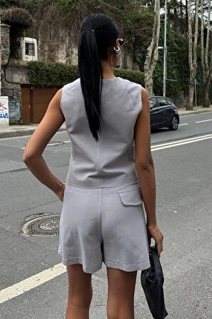 Yelek Şort Flamlı Keten Takım 1013317