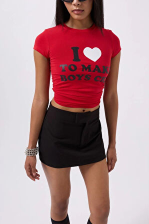 Nakış Detay Baskılı Crop Thirt